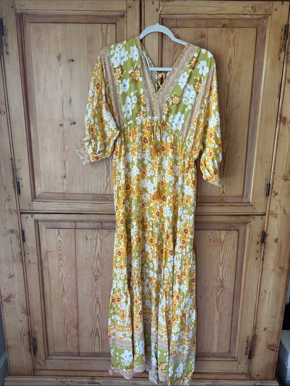 Bohemian Floral Maxi Dress - Yellow Green